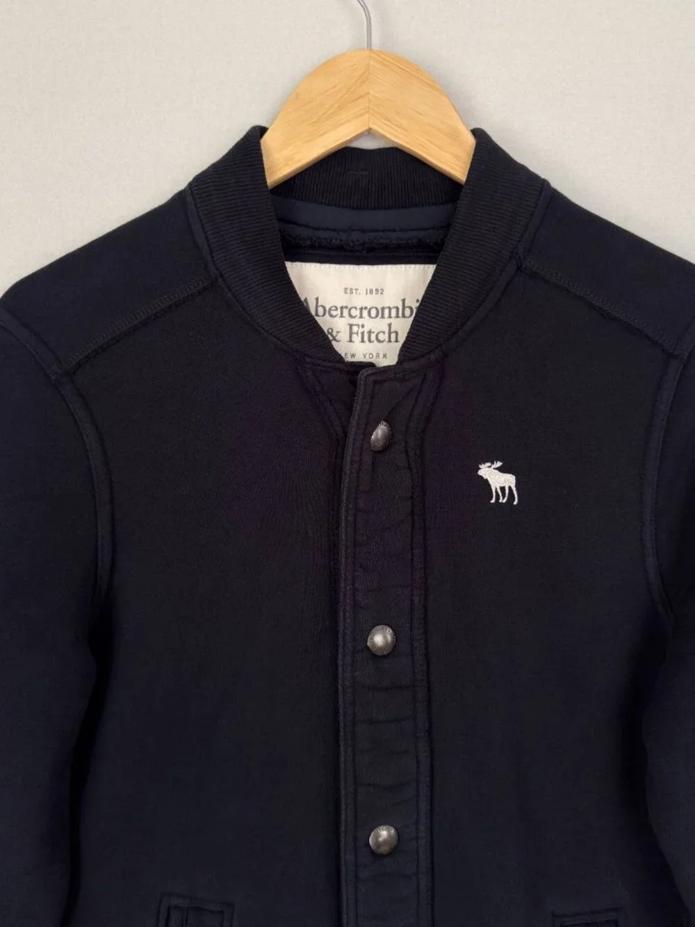 Abercrombie & Fitch Varsity Navy Blue Bomber Jacket Y2K Mens Small Snap Front